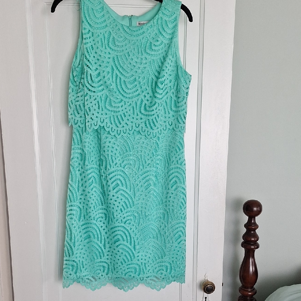 madison leigh Aqua Crochet Lace Sleeveless Mini Dress